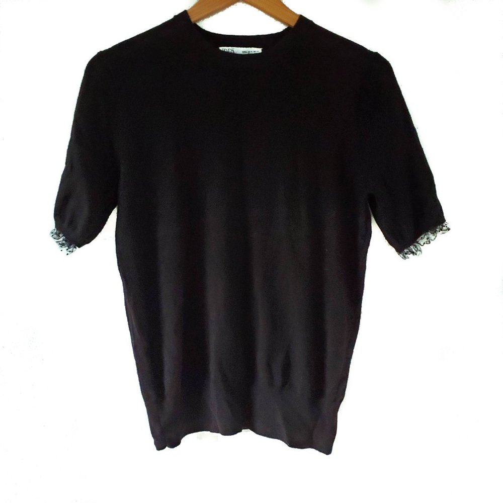 ZARA Knit Lace Short Sleeve Top - XL